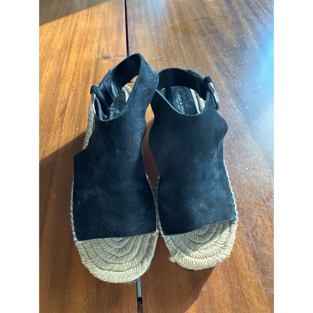 Rag & Bone Giza Black Suede Espadrille Wedge Sandals 37.5 Made in Spain